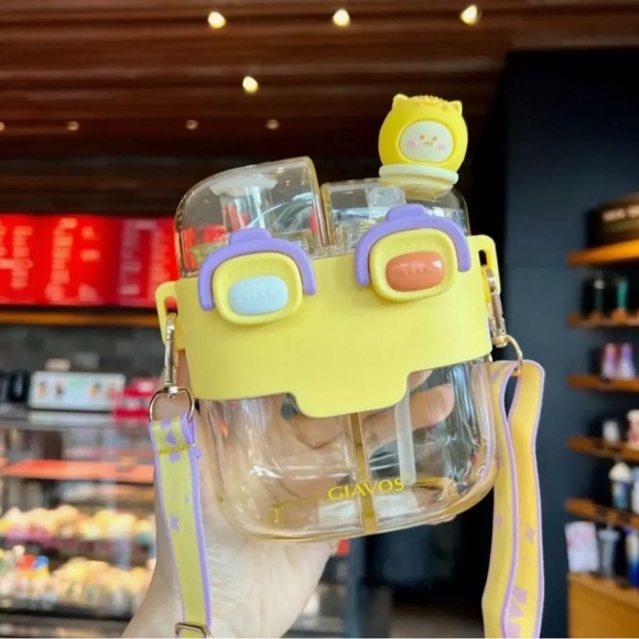 Cute Yellow Leak proof Double Water Bottle with Bunny Design - Picture 2 of 4